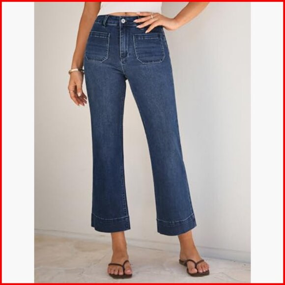 High Waisted Wide Leg Cropped Jeans Stretchy Flare Denim Pants - Picture 2 of 7
